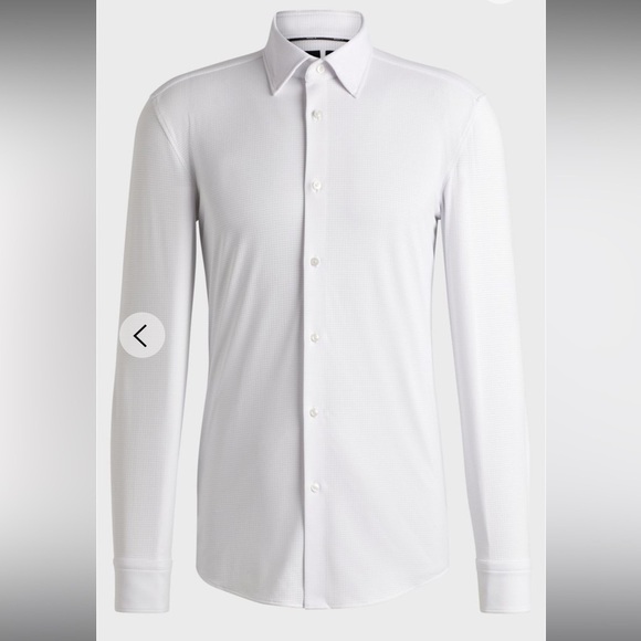 Hugo Boss Sharp-Fit Shirt In Textured Performance-Stretch Jersey White Large - Picture 11 of 11